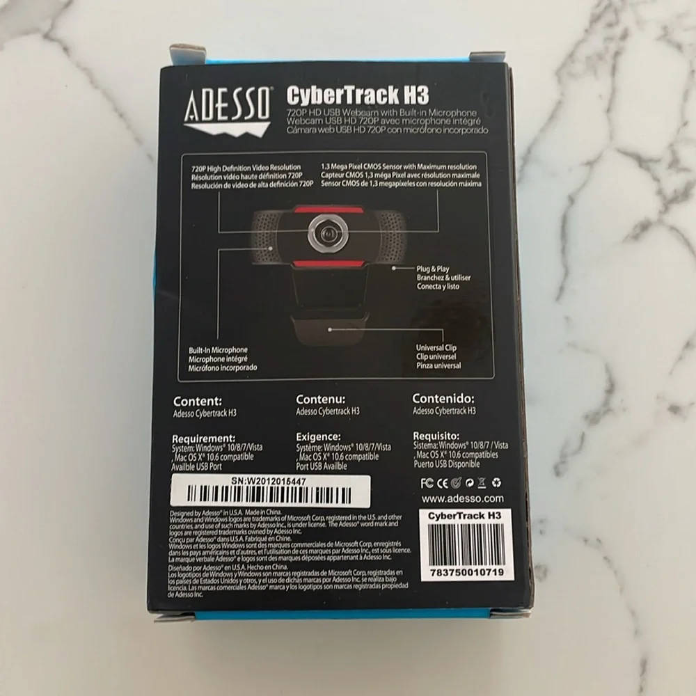 Adesso CyberTrack H3-TAA 720P HD USB Webcam with Built-in Microphone NEW